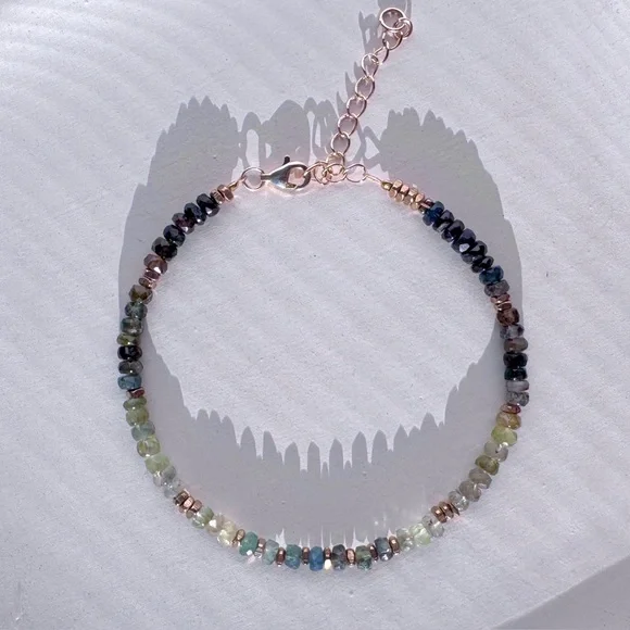 Multi Blue/Green Tourmaline Bracelet , Gold Filled - Picture 3 of 3